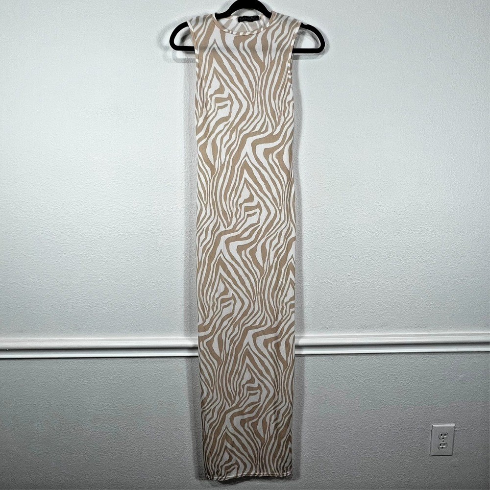 Boohoo Womens 4 Zebra Print Ribbed Maxi Dress Tank Sleeveless Streetwear‎ Casual